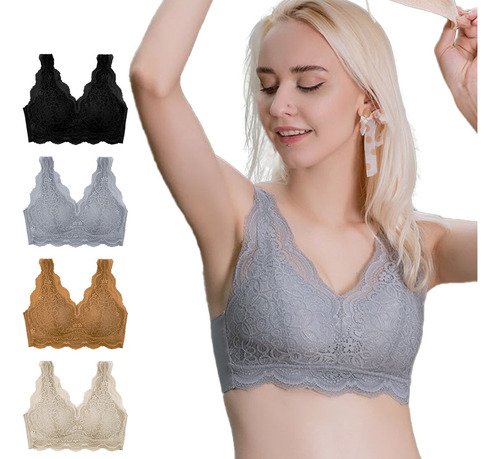4 Brassier Sin Varillas Push Up Ropa Interior Mujeres Encaje