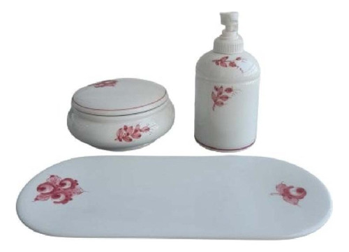 Kit Para Banheiro Em Porcelana Espanhola Decorativo 3 Peças