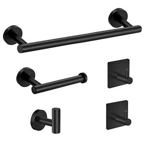 Kit De Accesorios De Baño De Acero Inoxidable Negro, 5 Pzas