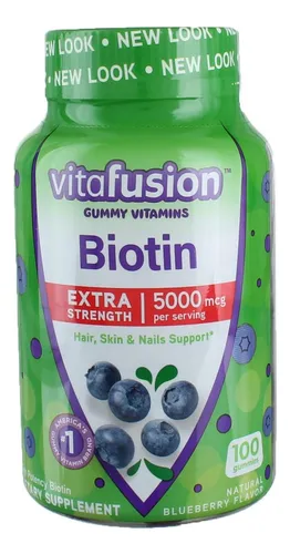 Vitafusion Biotin - Gomitas De Suplemento Dietético De 5000 Mcg, Extra Fuerte 100 Unidades Pack De 3 Frascos
