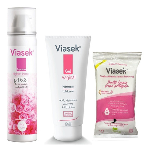 Combo Viasek Gel Vaginal + Espuma 6.8 + Toallitas De Higiene