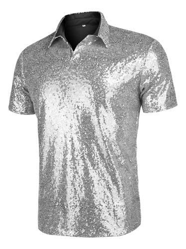 Astoseu Camisa De Lentejuelas Para Hombre Manga Corta Slim F