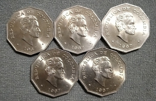 5 Monedas De 1 Peso Del Año 1967, Única Fecha Estado Unc 