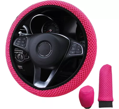 Kit Funda Cubre Volante Accesorio Rosa Auto Mujer Esponja