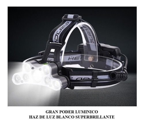 Imagen 7 de 10 de Linterna Led Vincha Minero Cabeza Recargable Militar 7 Led