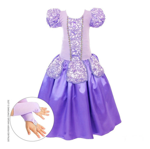 Fantasia Vestido Princesa Sofia Luxo Infantil Com Luvas