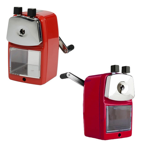 Apontador Lápis De Mesa Com Depósito E Manivela Vermelho
