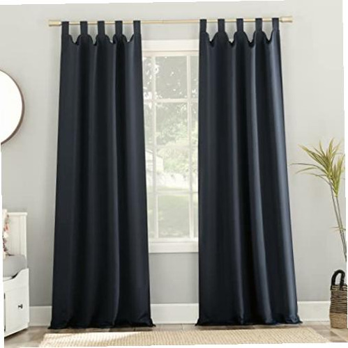 Sun Zero Easton Blackout Energy Effcient Tab Top Curtain Color Azul marino