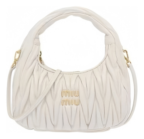 Bolso Bandolera Plisado Con Un Solo Hombro Para Mujer Miu Acabado De Los Herrajes Oro Color Blanco Correa De Hombro Blanco Diseño De La Tela Rayas Maya