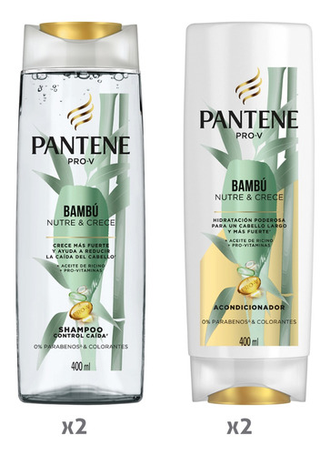 Pack Pantene Bambu 2 Shampoo  400 Ml + 2 Bálsamo  400 Ml 