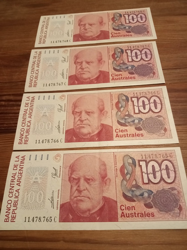 Lote 4 Billetes 100 Australes Consecutivos Excelentes O S/c