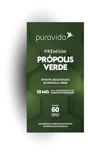 Suplemento Em Cápsulas Pura Vida Premium Própolis Verde  Sabor Neutro Em Caixa De 1cc 60 Un