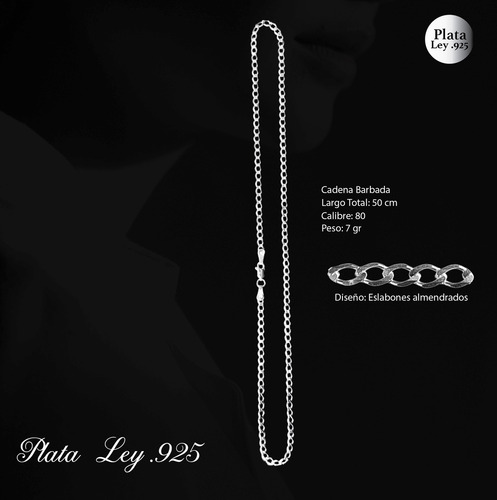 Cadena Plata Fina 925 Estilo Cubana Barbada Para Mujer 50 Cm De Largo 3 Mm Calibre 80 Collar Ideal Para Regalar En Ocasiones Especiales Como Cumpleaños Momentos Especiales