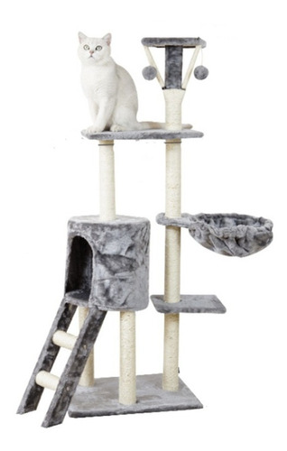 Árbol Rascador Para Gato Mueble Gris Torre Niveles Log-on