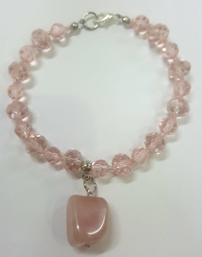 Hermosa Pulsera Cristal Facetado/ Dije Cuarzo Rosa Natural