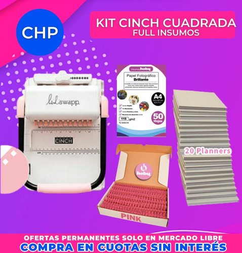 Anilladora Kit Cinch Rosa Cuadrada Full Insumos Chp