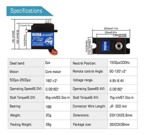 Injora 7kg 2065 Servo Digital Impermeable De Alto Voltaje Su