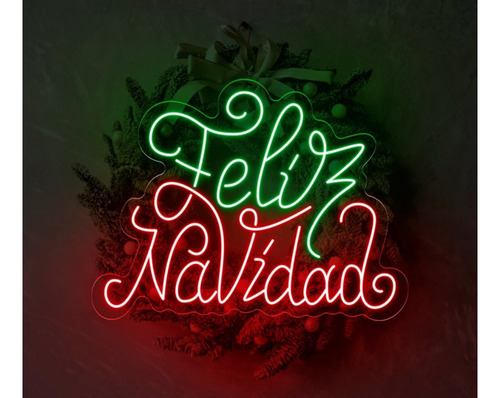 Letrero Led Neon Feliz Navidad Bicolor Cursiva Ancho 50cm