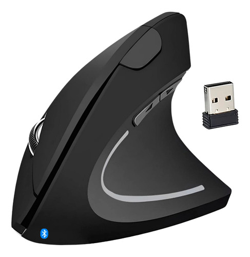 Mouse Sem Fio Vertical Recarregável Bluetooth Led Cor Preto