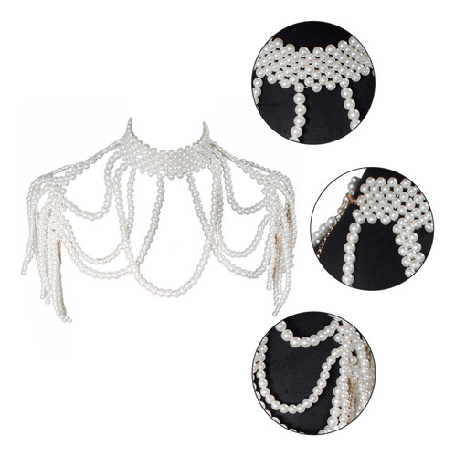 (w) Collar Corporal Con Cuentas De Perlas, Cuello Falso, Bab