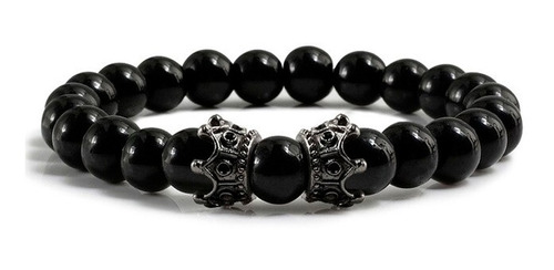 Pulseras Hombre Mujer Piedra Onix Coronas Negro Unisex