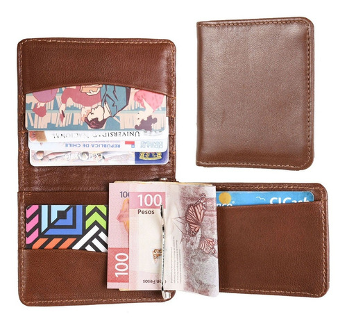 Cartera Hombre Con Clip De Billetes 100% Piel 6 Tarjeta 7662