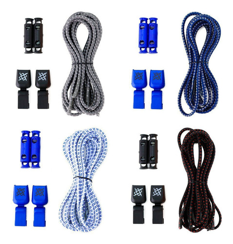 Cadarço Elástico Hupi Laces Corrida Triathlon - Kit 04 Pares Cor Azul