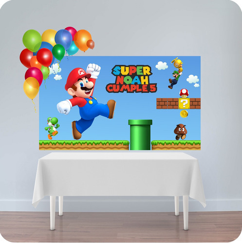 Banner Fondo Candy Bar Cumpleaños Super Mario 100x50