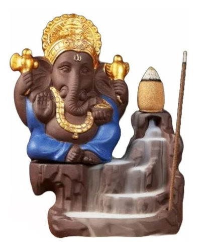 Porta Incienso Ganesh Ganesha Reflujo Cascada Varita Azul