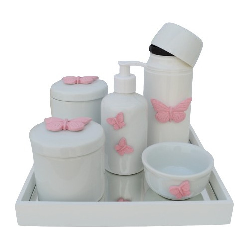 Kit Higiene Porcelana Bebê Térmica Bandeja K010 Borboleta