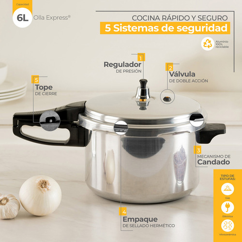 Olla Express One 6 Litros De Aluminio Color Plata Ekco