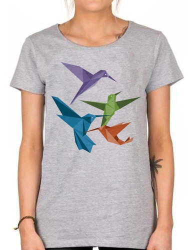 Remera De Mujer Birds Origami Aves Colores Art