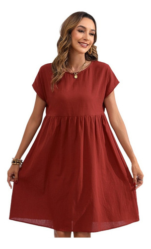 Elegante Vestido Corto Holgado Con Cuello En O Liso