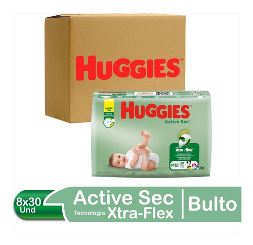 Pañales Para Bebe Huggies Active Sec Talla M 8x30 Und