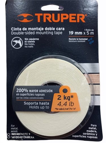 Cinta Doble Faz Truper 19mm X 5m - Ferrejido