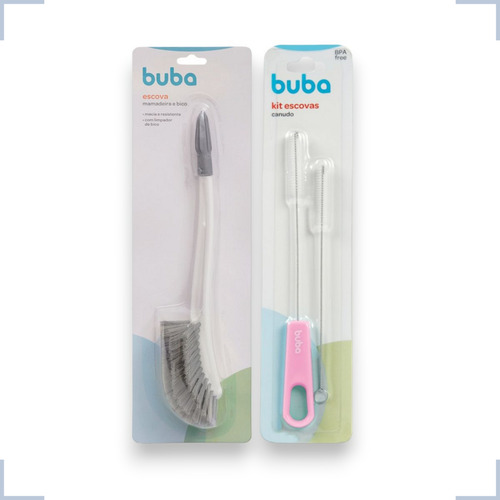Kit Escova Mamadeira Bico E Canudo Buba Limpeza Prática Cor Cinza - Rosa
