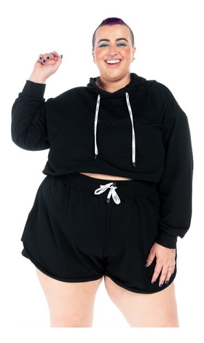 Imagem 1 de 8 de Shorts Moletom Comfy Plus Size Wonder Size Preto