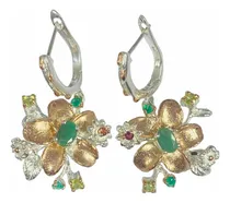 Comprar Únicos Aros Flores Plata 925 Esmeralda Onix Peridoto Granate