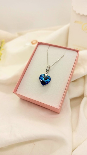 Conjunto Cadena Y Dije Plata 925 Rodinada Swarovski Azul