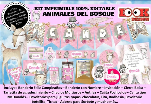 Kit Imprimible Candy Bar Animales Del Bosque 100% Editable
