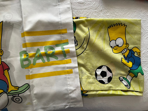 Sabana Plana Con 1 Funda Niños Imagen Simpson Verde Limón Estampado (Usado)