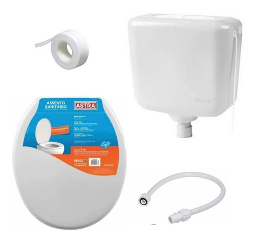Kit Assento Branco + Caixa De Descarga + Engate + Brinde