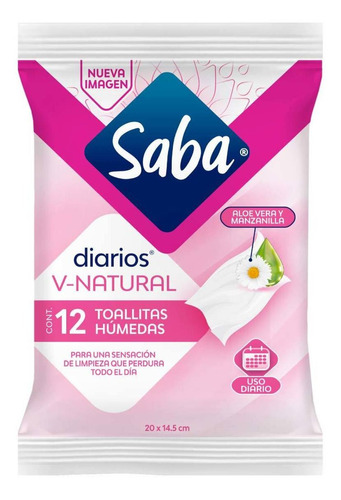 Toallitas Húmedas Íntimas Saba Diarios Cuidado V-Natural 12 Toallitas