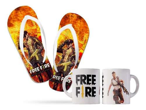 Kit Free Fire Chinelo E Caneca Porcelana Personalizados