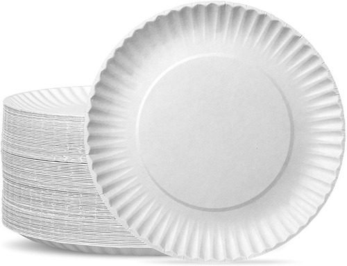 100 Platos De Carton Blanco Desechables Uso Comun 18 Cm.