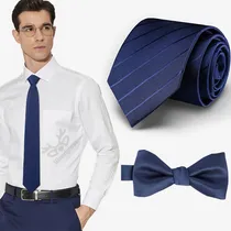 Comprar 2pcs Corbatas Negra Azul Marino Rayado Hombre Corbata Moño