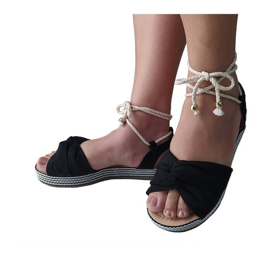 sandalia avarca flatform feminina corda anabela amarrar moda