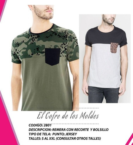 Molde  Camiseta C/recorte+bolsillo Pack Talles S Al Xxl