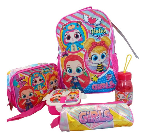 Kit Mochila Infantil Feminina Escolar Ou Passeio Para Costas