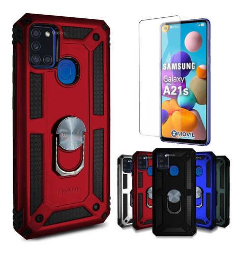 Funda P/ Samsung A21s, Uso Rudo Con Anillo Sujetador + Mica